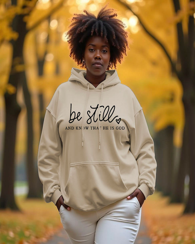 Women's Faith Be Still And Know That He Is God Pocket Long Sleeve Hooded Sweatshirt