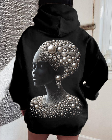 Diamond Earrings Pearl Girl Art Print Long-sleeved Hoodie