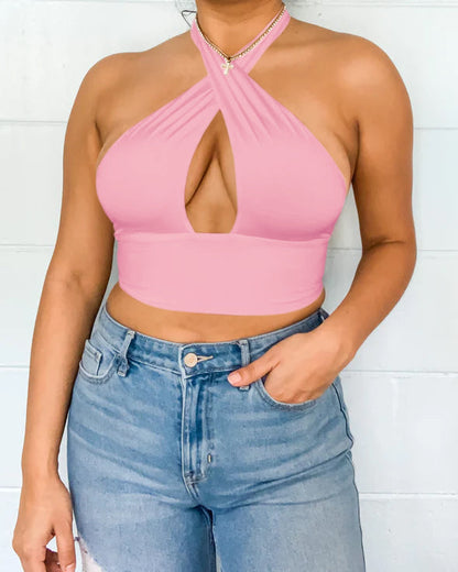 Halter Cutout Sleeveless Cropped Top