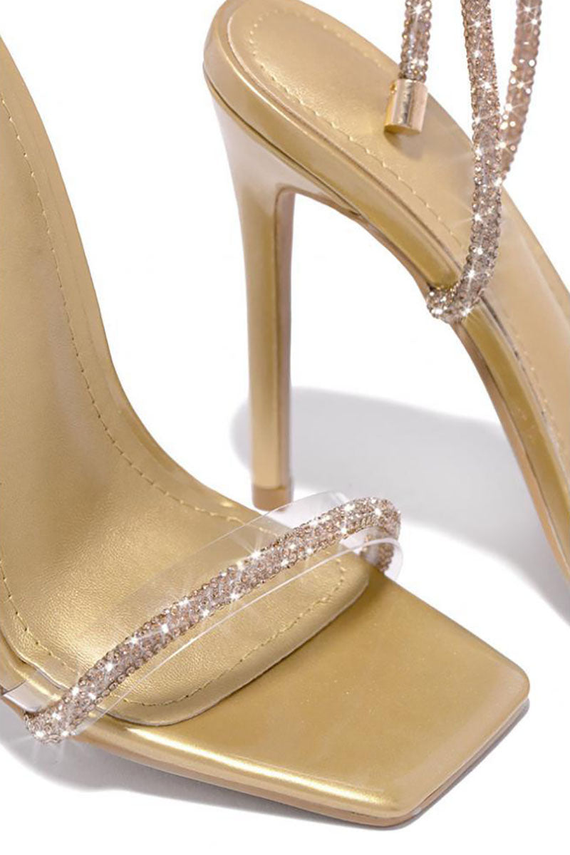 Rhinestone Strappy Square Toe Party Stiletto Sandals