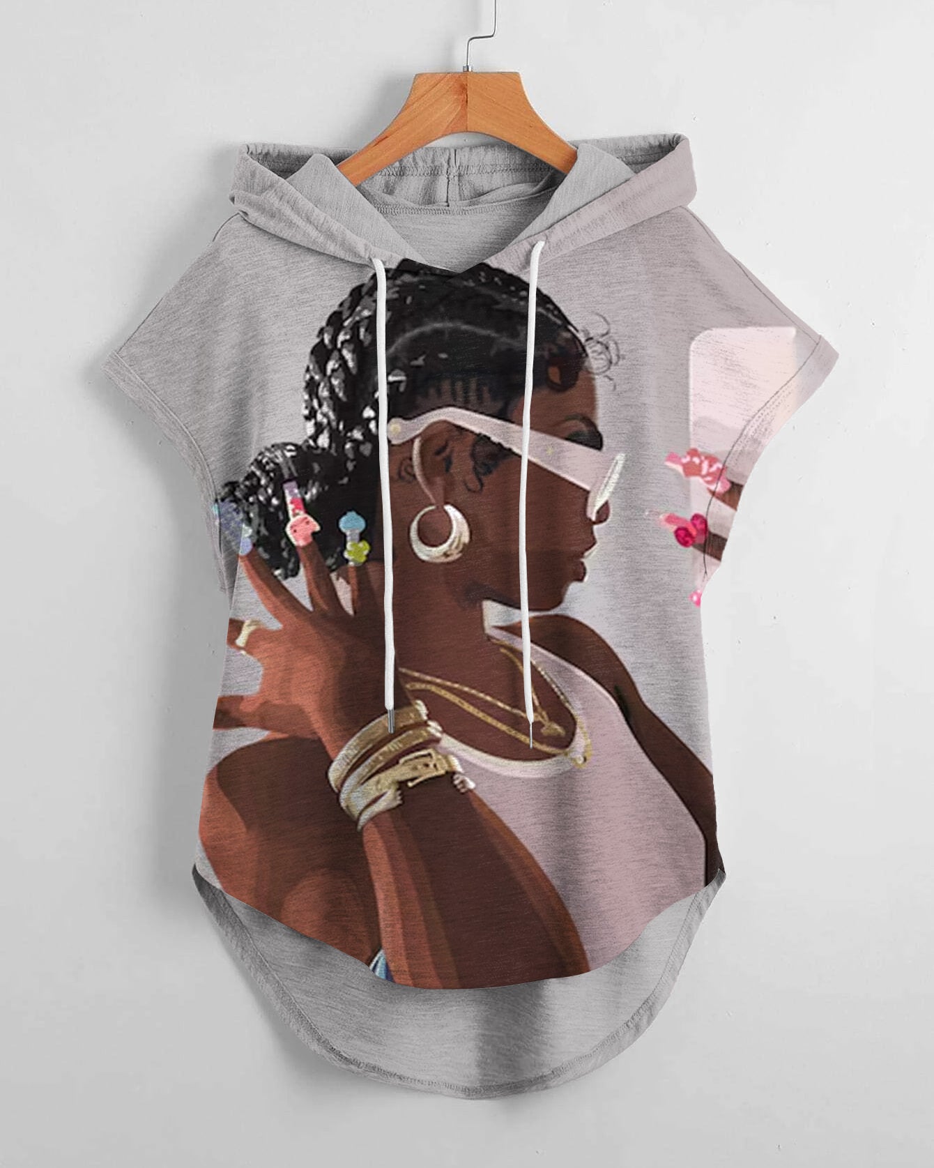 Black Woman Printable Art Low Hem Drawstring Hooded Tee