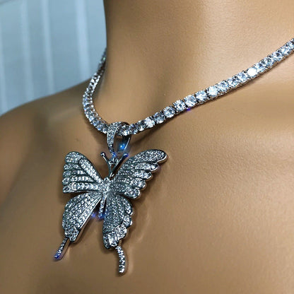 Layered Rhinestone Butterfly Pendant Necklaces Jewelry