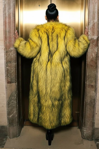 Faux Fur Long Sleeve Furry Overcoat-Yellow [Pre Order]