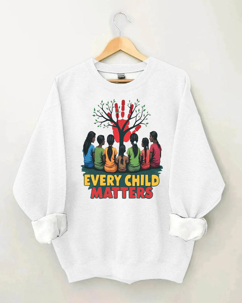 Women's Slogan  Every Child Matters  Print Round Neck Sweatershirts