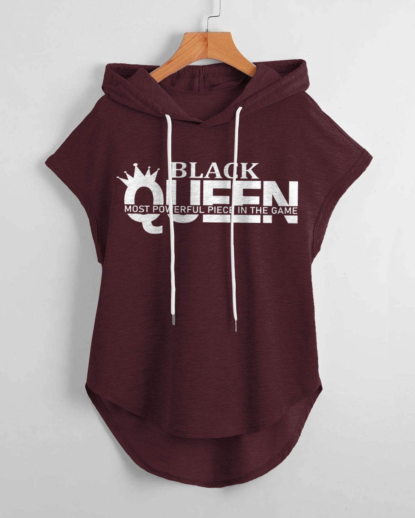 Black Queen Hem Drawstring Hooded Tee