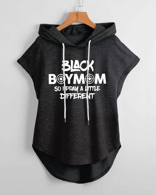 Black Boy Mom So I Pray A Little Different Drawstring Hooded Tee