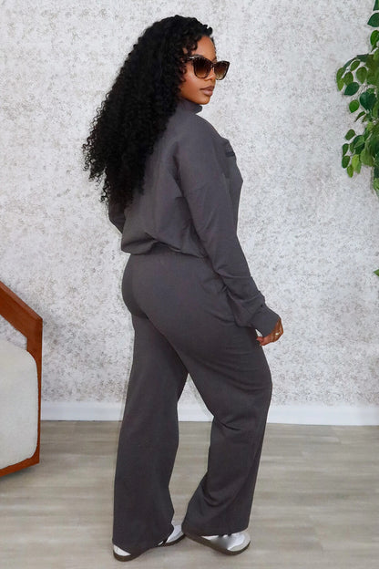 Zips Patchwork Sweatshirt Solid Color Pants 2pcs Set-Green