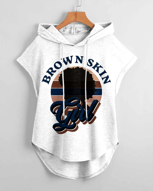 Black Girl Brown Skin Girl Hem Drawstring Hooded Tee