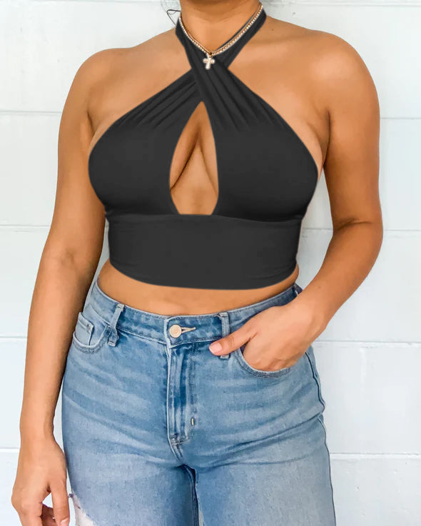 Halter Cutout Sleeveless Cropped Top