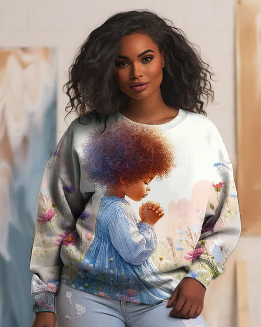 Black Children Wish Colorful Art Print Crew-neck Sweatshirt