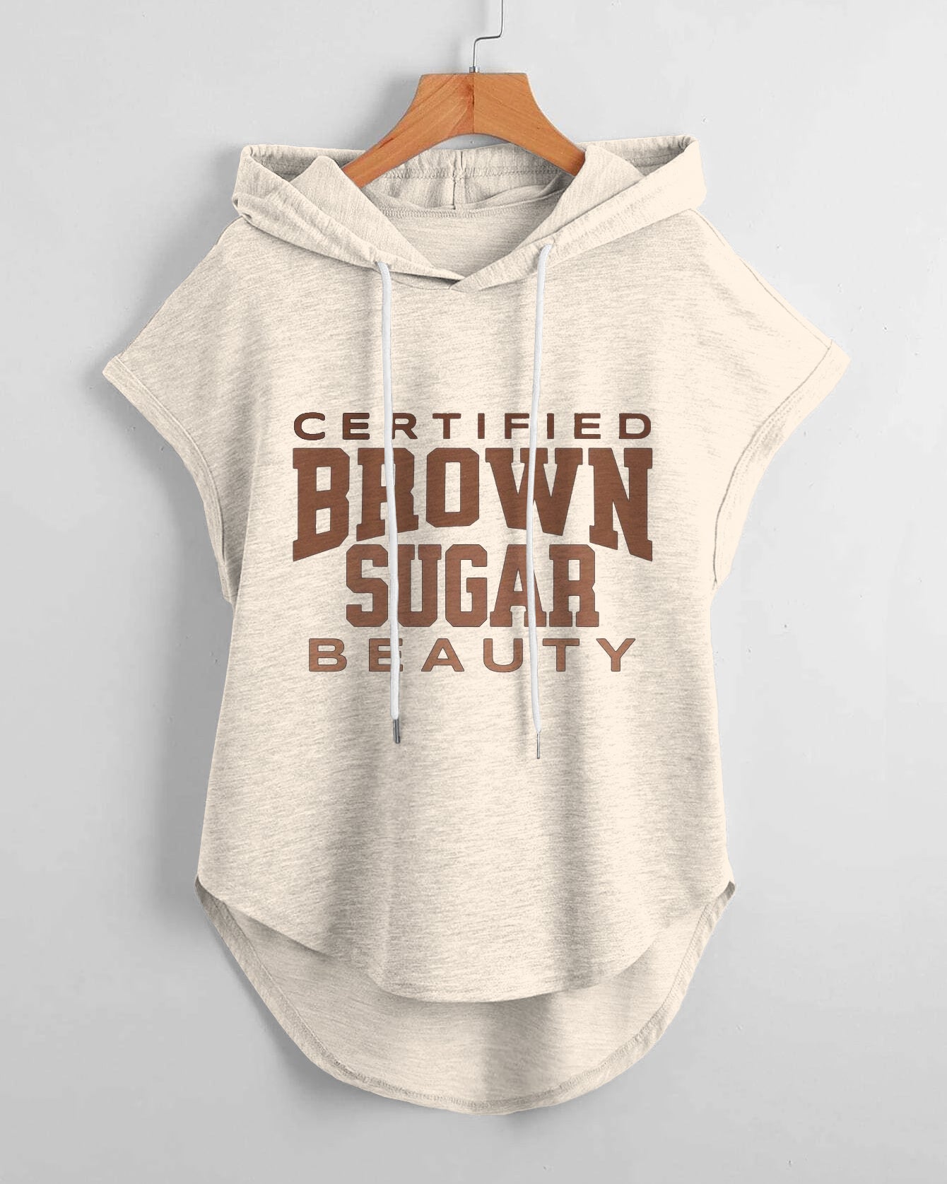 Brown Suger Beauty Hem Drawstring Hooded Tee