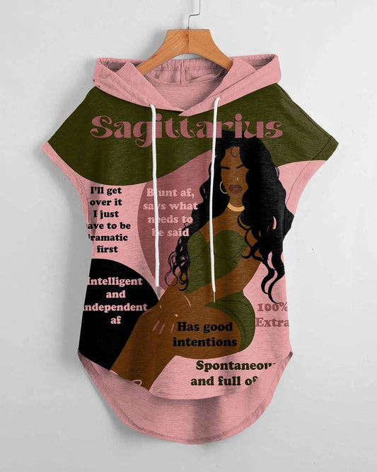 Sagittarius Girly Season High Low Hem Drawstring Hooded Tee