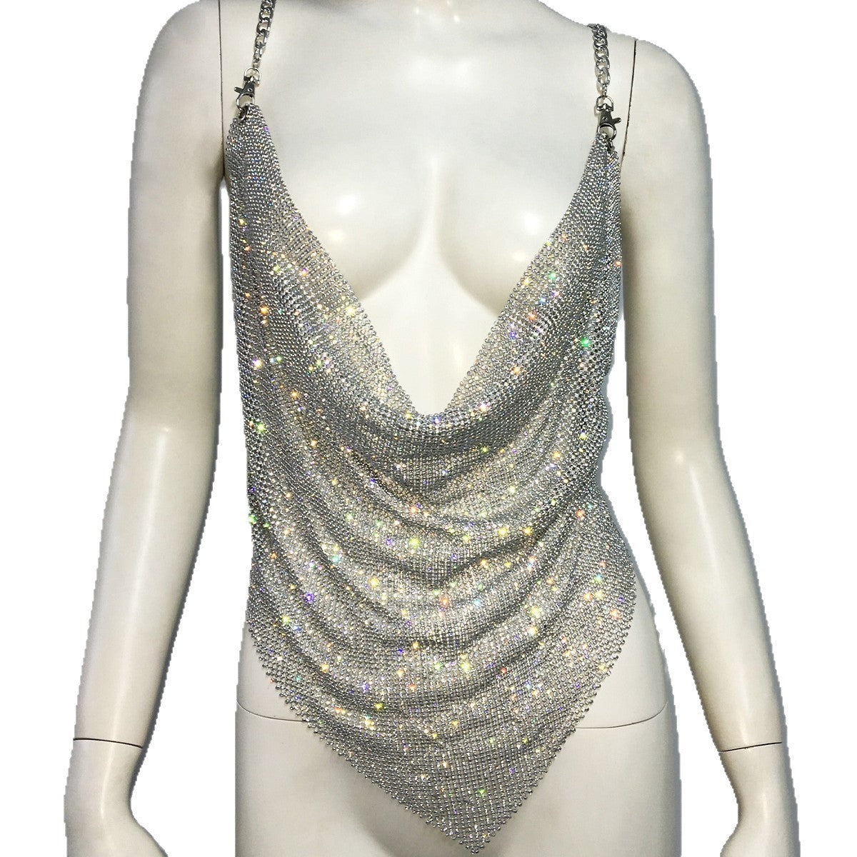 Metal Rhinestone Chain Sexy Suspenders Irregular Vest