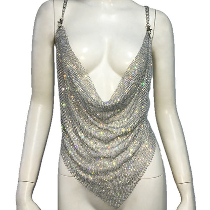 Metal Rhinestone Chain Sexy Suspenders Irregular Vest