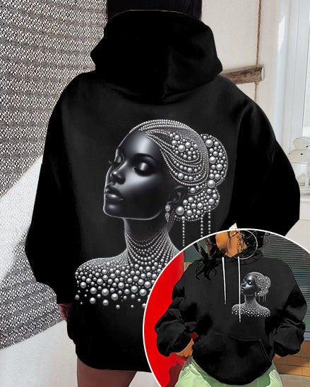 Black Pearl Girl Art Print Long-sleeved Hoodie