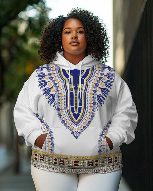 Women's Casual African Ethnic Pattern Print Long-sleeved Hoodie