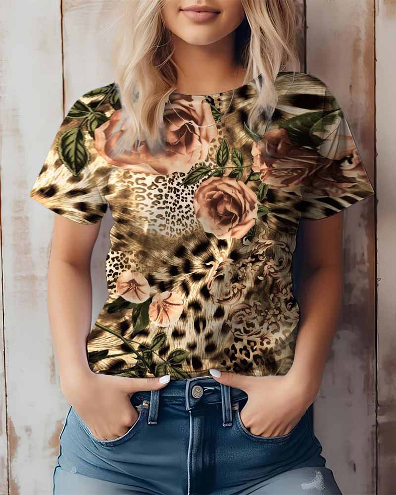 Floral Leopard Print T-Shirt