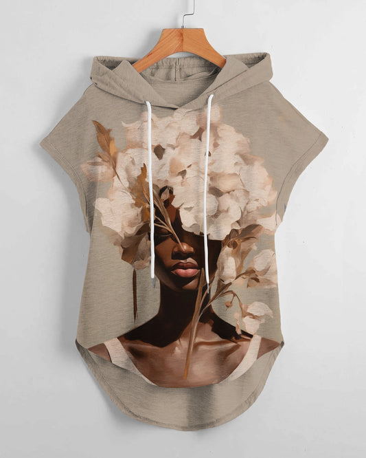 Black Woman Flowers Art Print Drawstring Hooded Tee