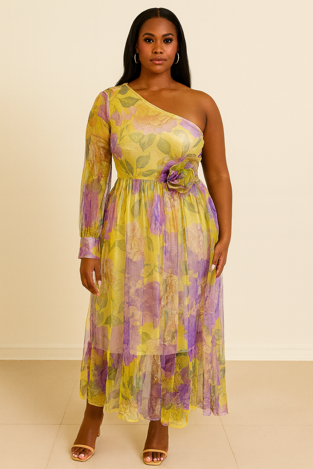 Mesh Slant Shoulder Casual Fashion Dress