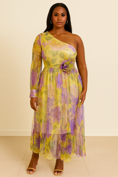 Mesh Slant Shoulder Casual Fashion Dress