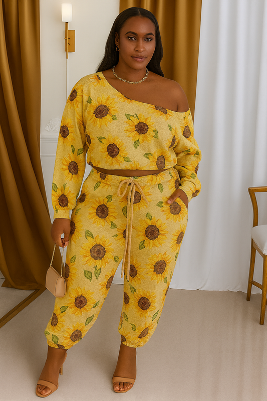 Long Sleeve Shoulder Print Casual Two-Piece Suit