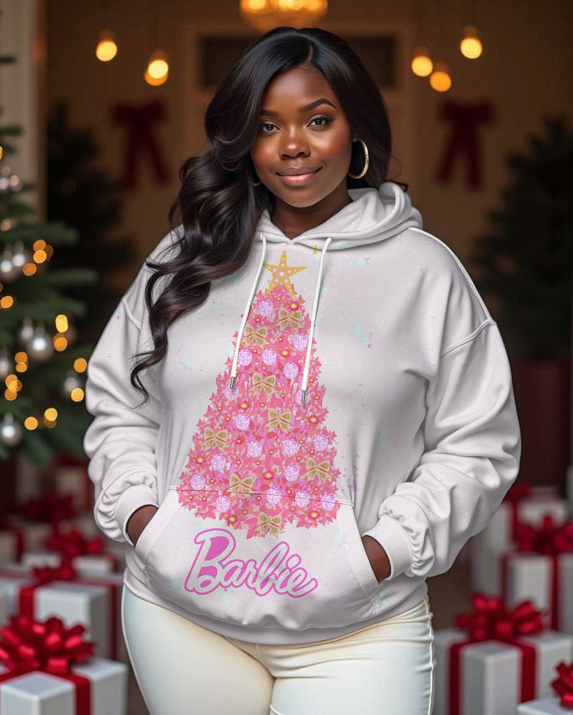 Women Barbie Christmas Tree Print Long-sleeved Hoodie