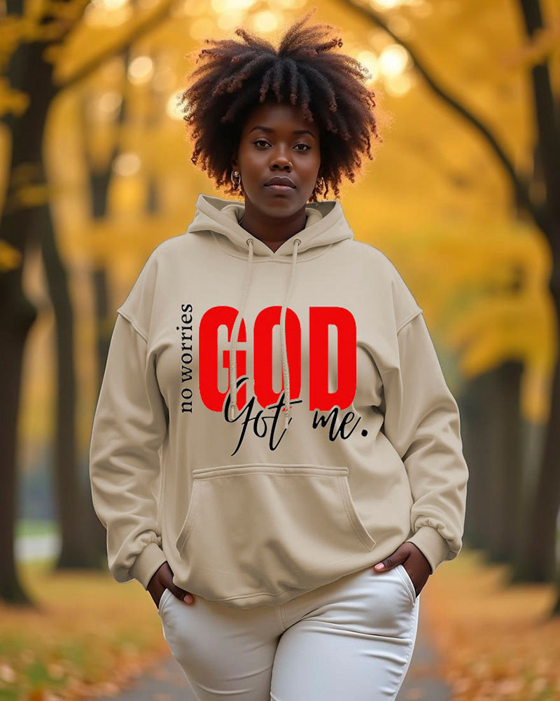 Women's Faith No Worries God Got Me Pocket Long Sleeve Hooded Sweatshirt