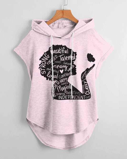 Black Girl Queen Low Hem Drawstring Hooded Tee