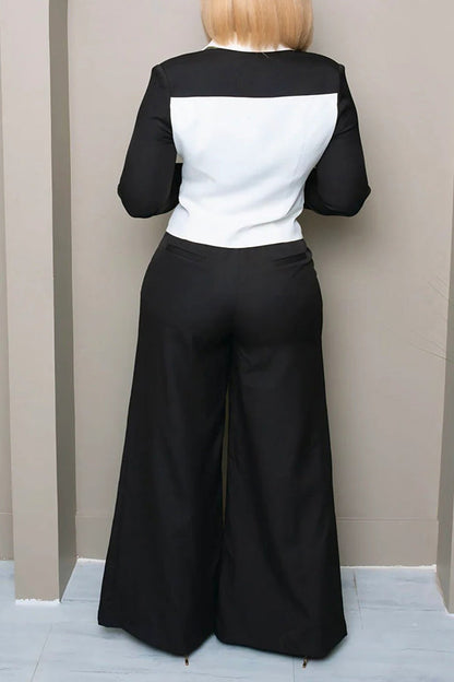 Chic Two-Tone Blazer Pants Set