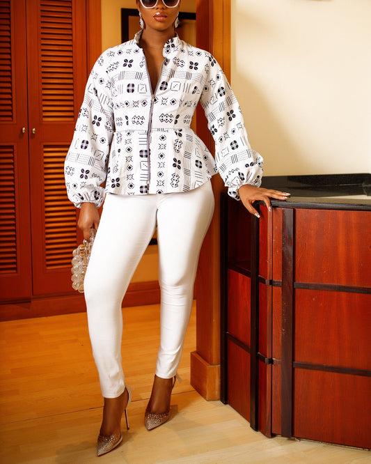 Women's Fashion Print Zipper Retractable Sleeve Top