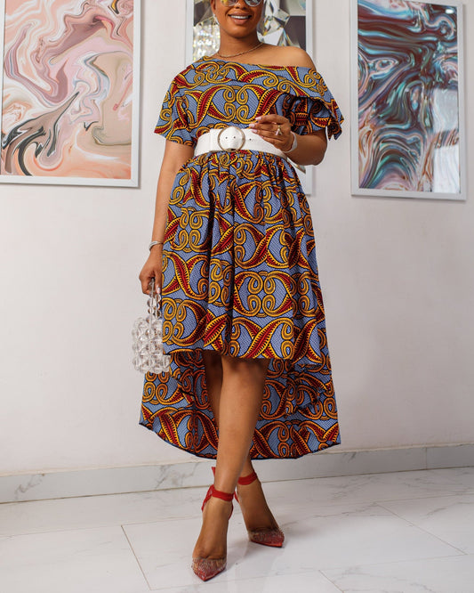 Women's Casual Print Off-Shoulder Midi Dress