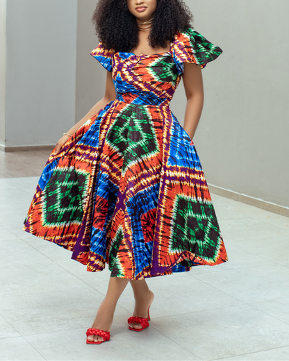 Women's Casual Print Zipper Midi Dress