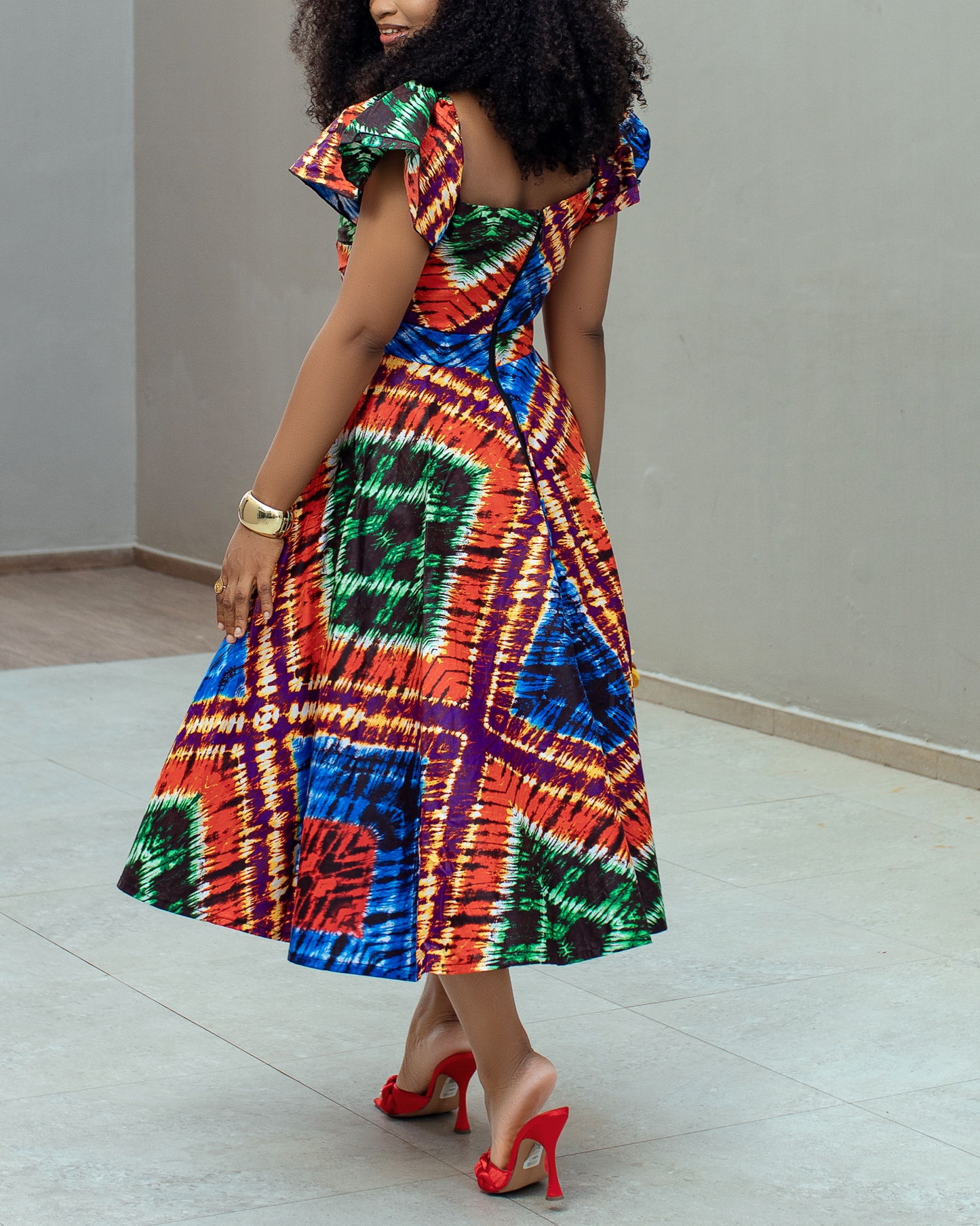 Women's Casual Print Zipper Midi Dress