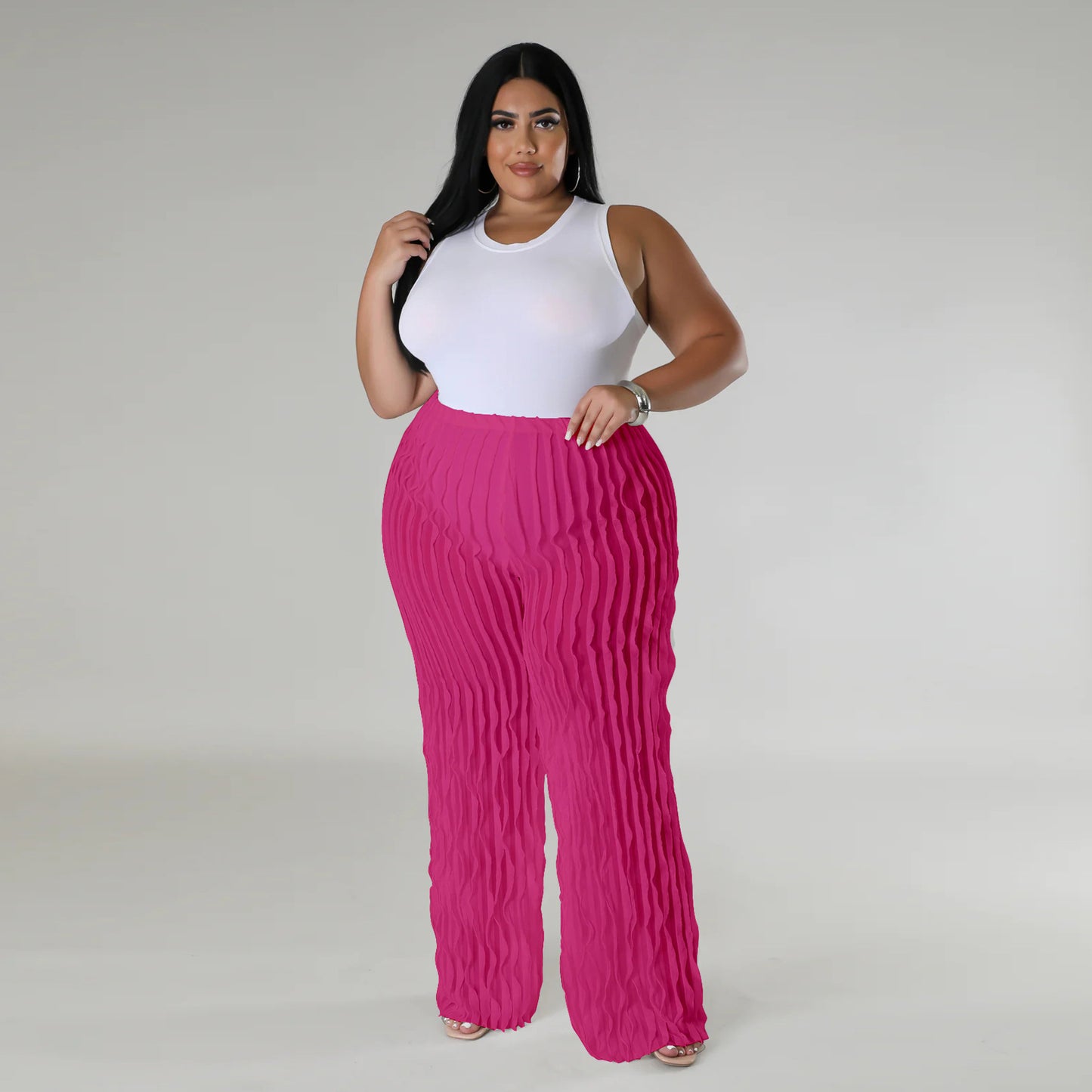 plus Size Women's Clothing New Wave Pattern Straight-Leg Trousers Semi-Transparent Sexy Pants