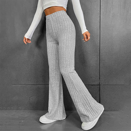 Autumn and Winter New Fashionable Solid Color All-Matching Wide Sunken Stripe Casual Trousers