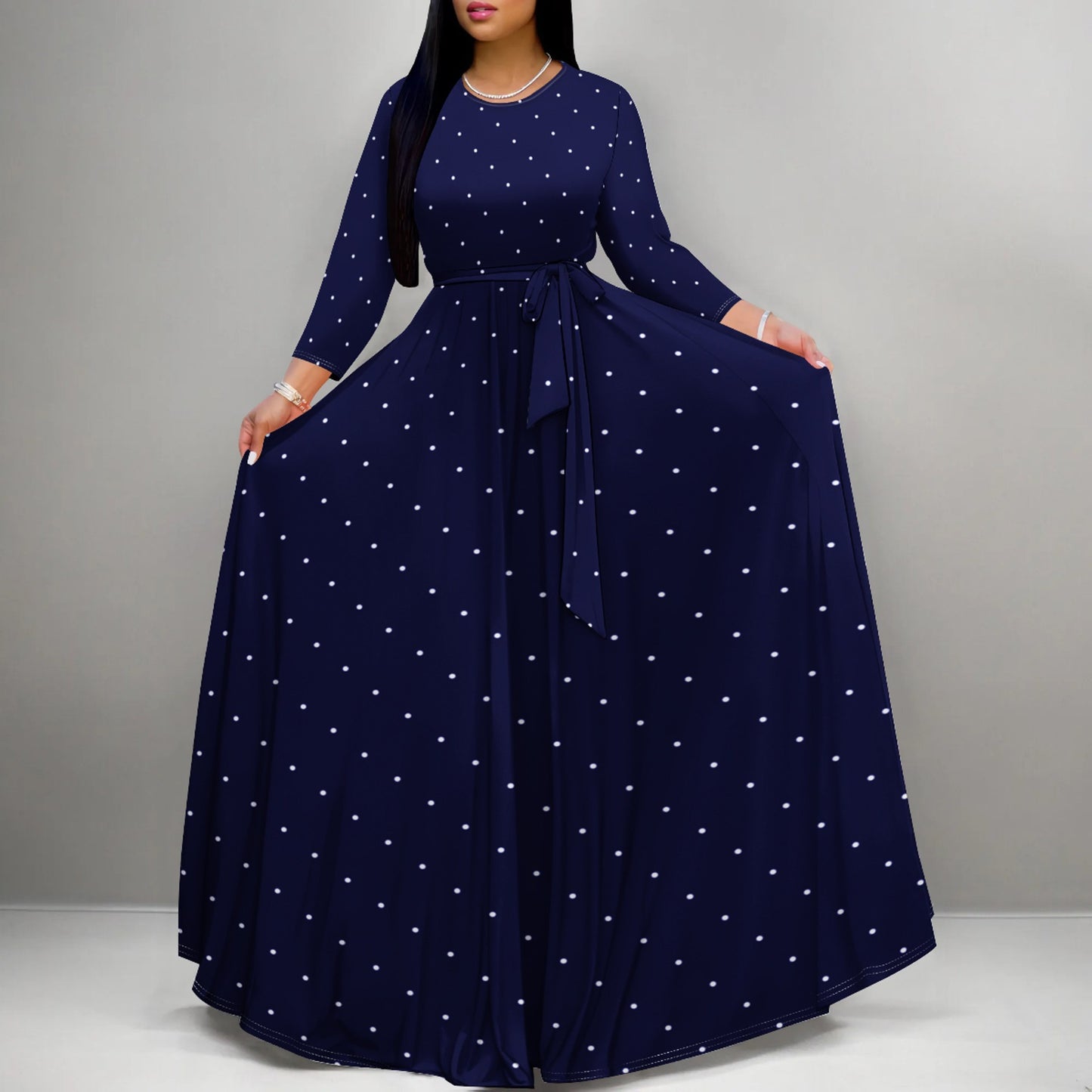 Dress Elegant Polka Dot Long Sleeve Super Large Swing Skirt