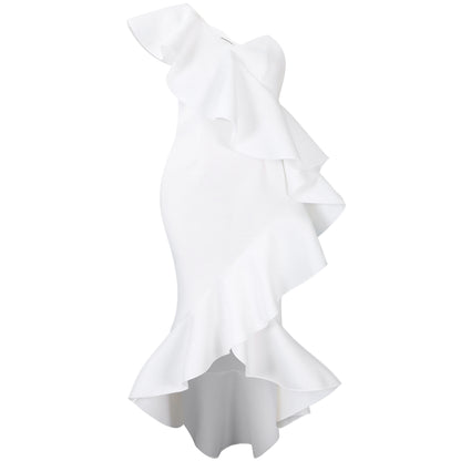 Temperament Diagonal Collar Ruffled Party Fishtail Skirt Temperament Dress