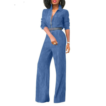 New plus Size Zipper Denim Jumpsuit