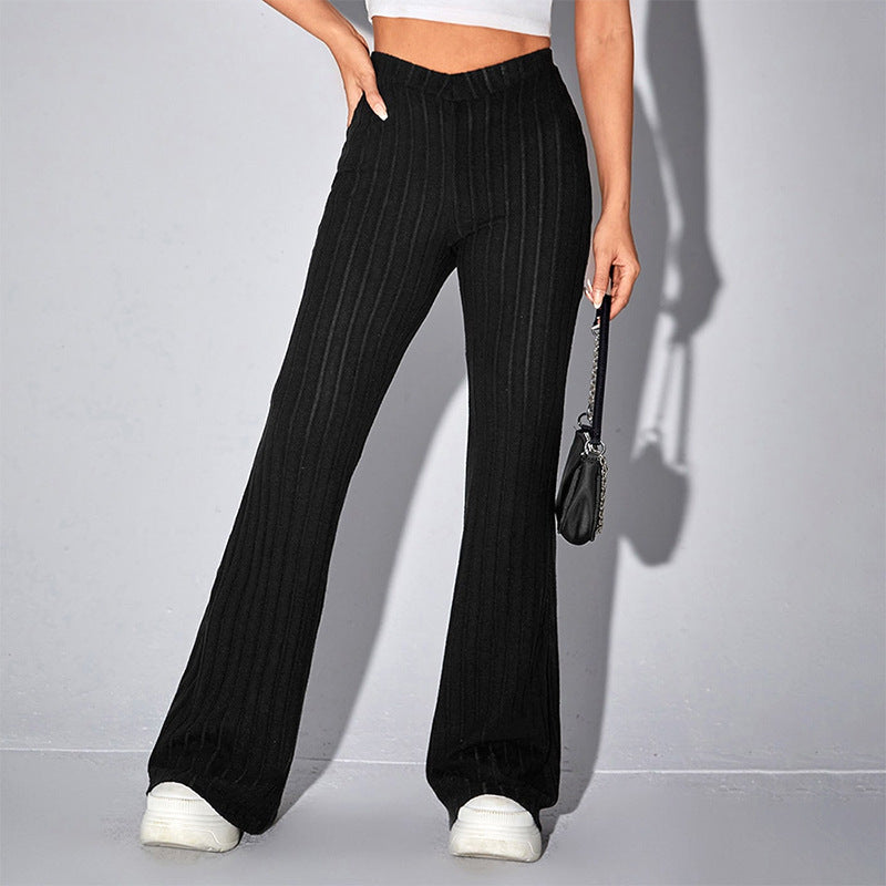 Autumn and Winter New Fashionable Solid Color All-Matching Wide Sunken Stripe Casual Trousers