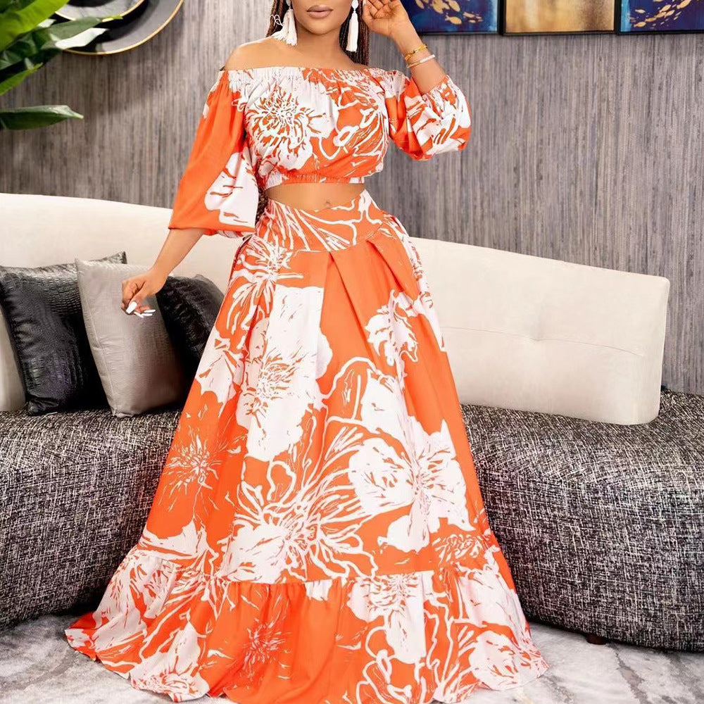 plus Size Women's Elegant Printed Skirt Fashion Suit