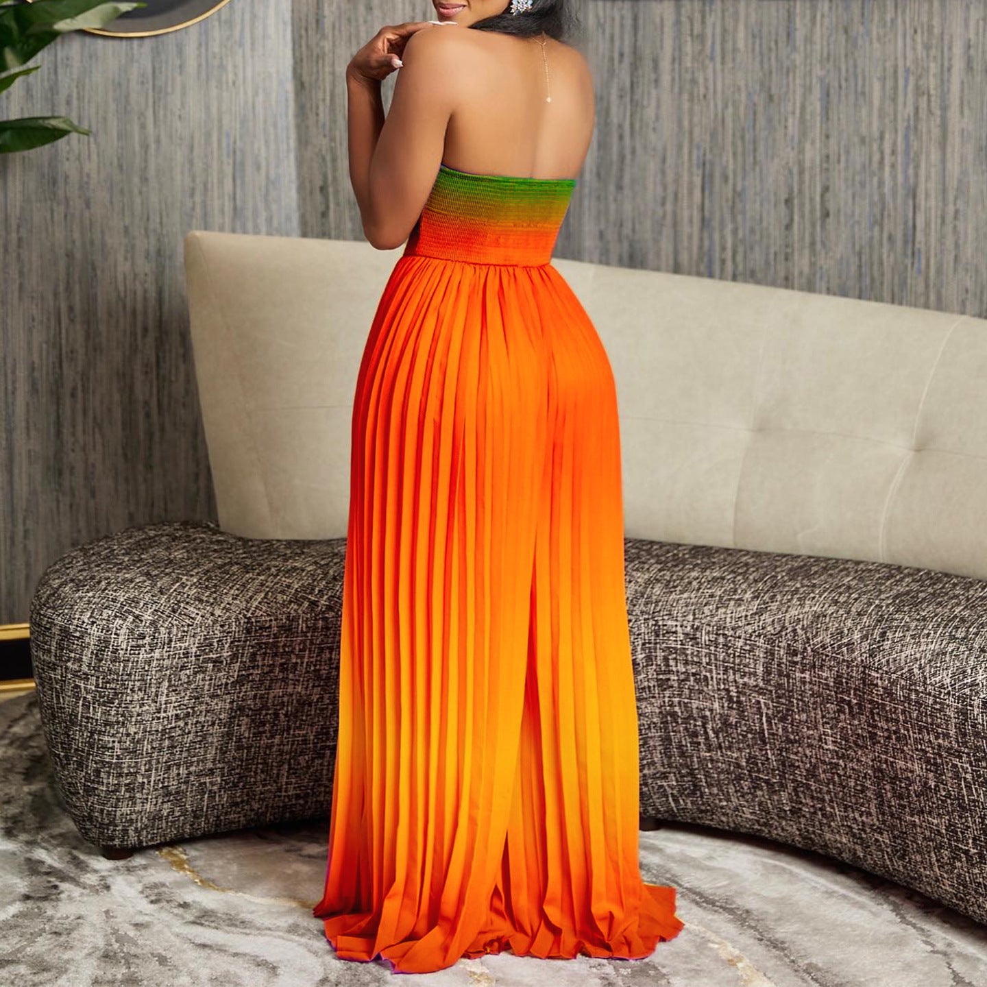 Sexy Tube Top Backless Fashion Gradient Color Wide Leg Jumpsuit