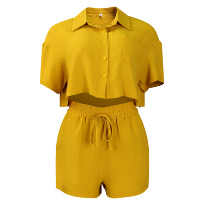 Summer New Casual Lapel Short Sleeve Shirt Shorts Fashion Suit