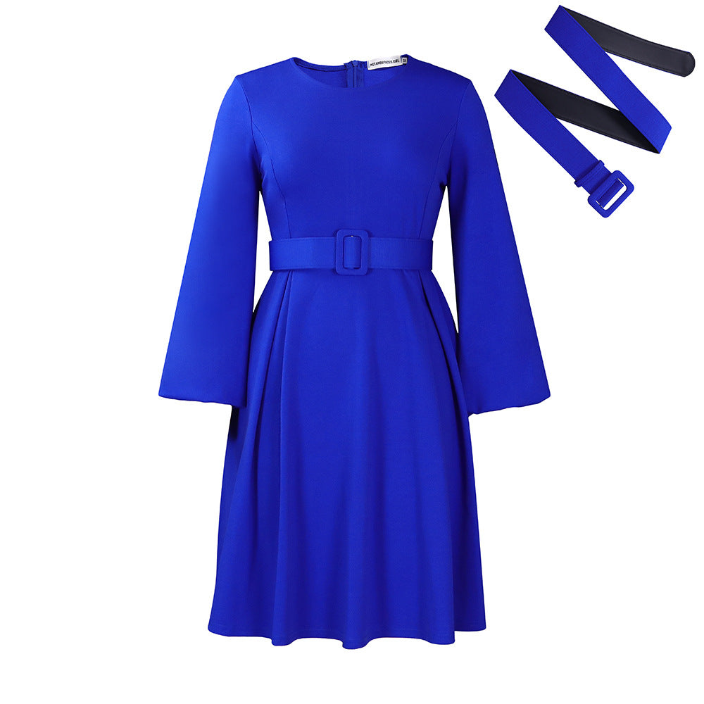 Autumn and Winter New Long Sleeve Elegant Graceful round Neck Large Swing Dress