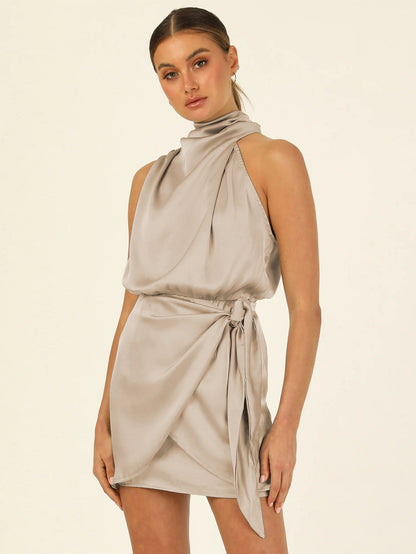 High-Grade Satin Tied Slim Fit Socialite Dress