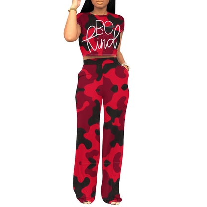 Fashion Women's Wear Casual Camouflage Printing Two-Piece Set