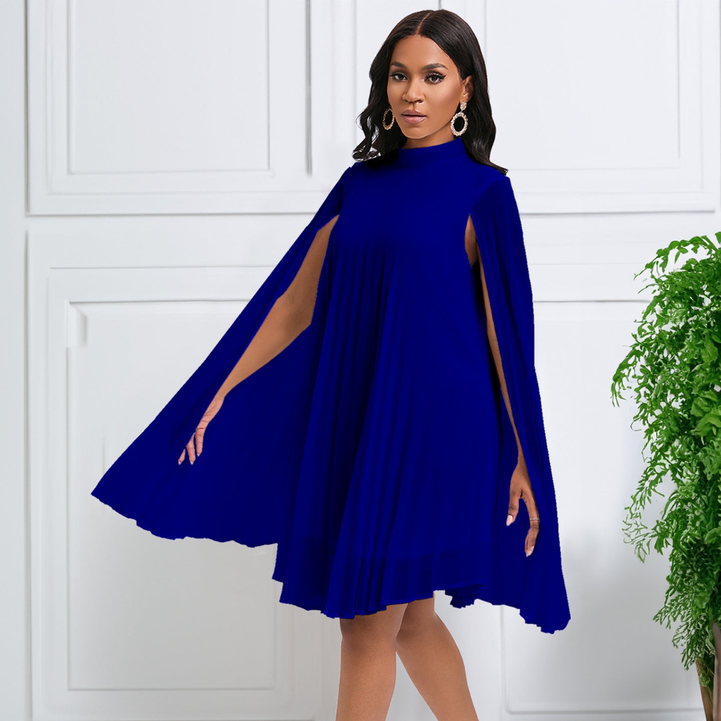 Graceful and Fashionable Chiffon Pullover Cloak Bat Sleeve plus Size Dress