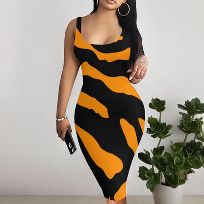 Women's Temperament Commute Casual Printed U-Neck Tight Dress