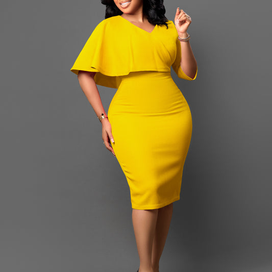 New Temperament Ol Solid Color Sheath Pencil Skirt Dress