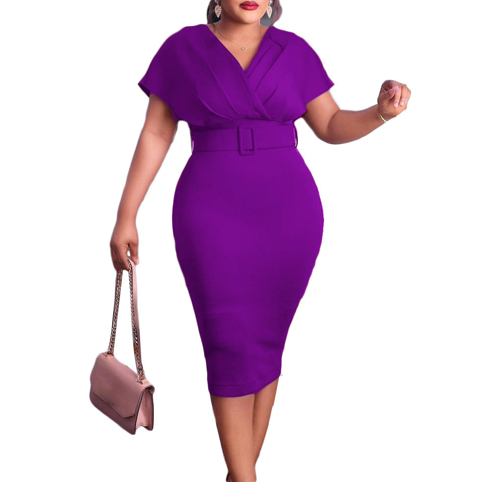 plus Size Women's Clothing New Fashion V-neck Temperament Dress