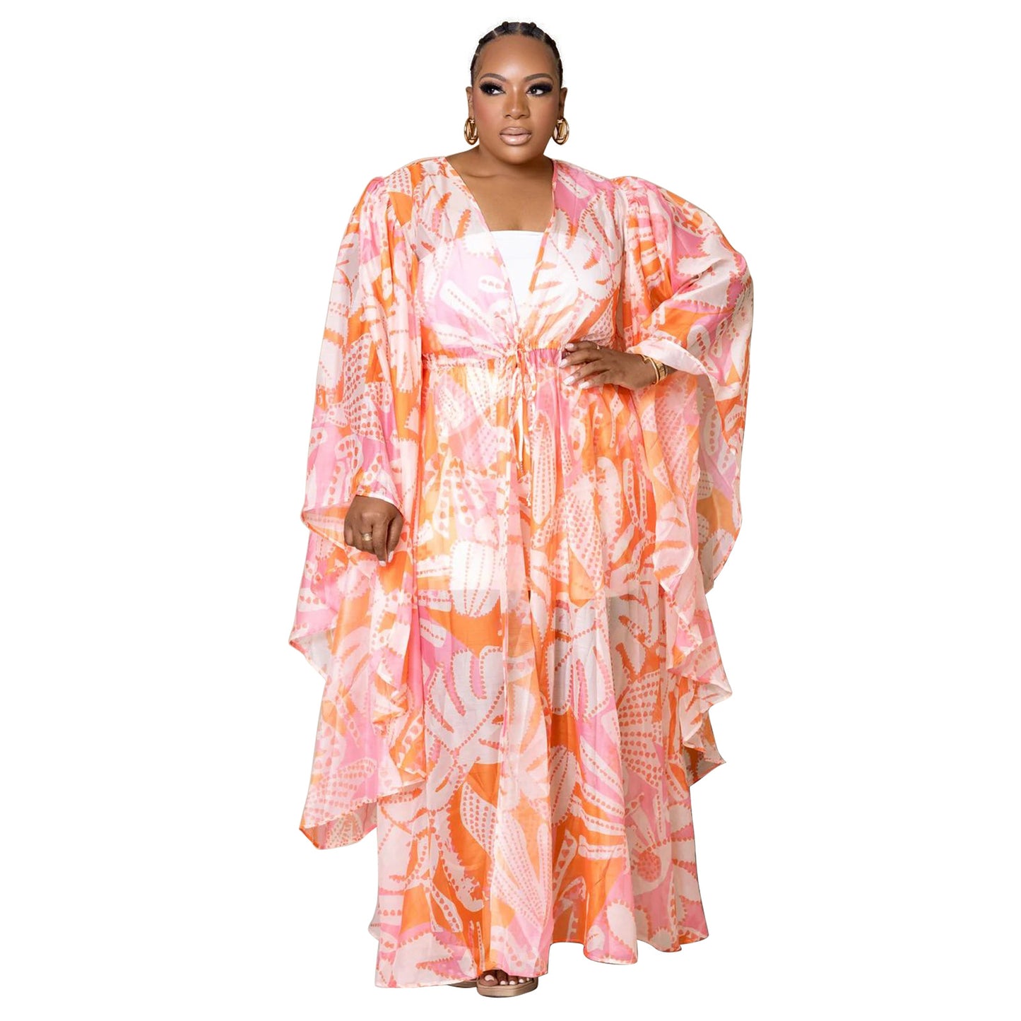 plus Size Women's Digital Slimming Printed Shoulder Covering Vacation Casual Two-Piece Suit